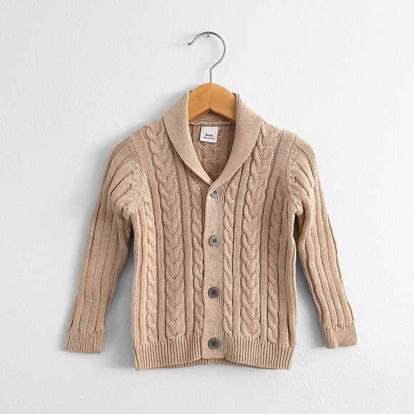 NWT Cute Boys Knitted Sweater Comfy & Warm Long Sleeve Button Down Tan 2T - Picture 1 of 2